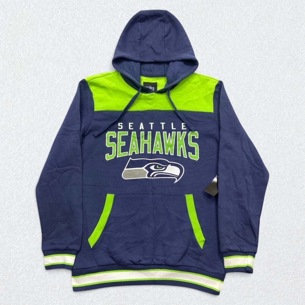 Seattle Seahawks Hoodie Mens Medium Blue Green Pullover Logo NFL Team Apparel
